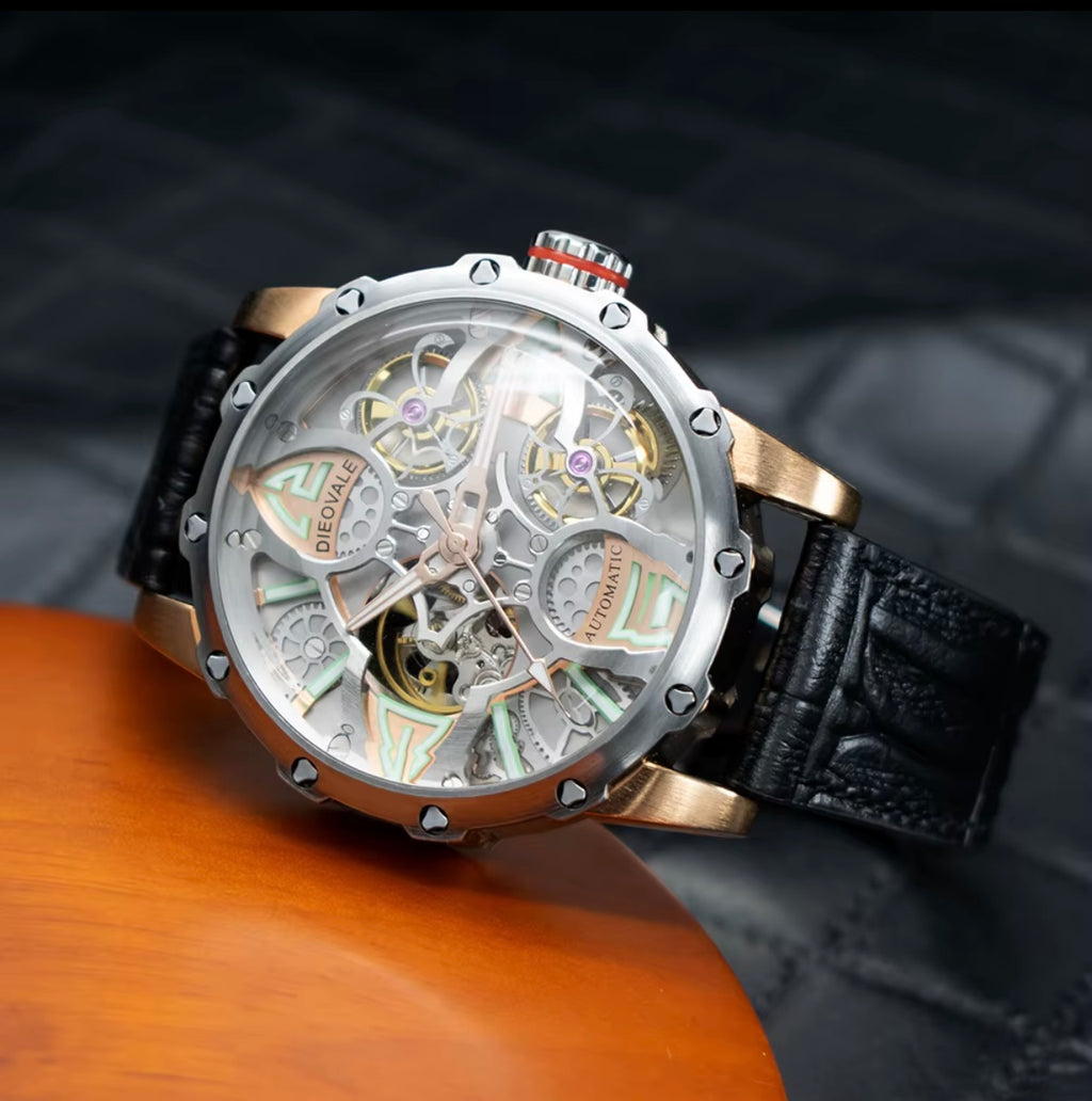 Montre Squelette Automatique – Or Rose & Noir | LiL MD